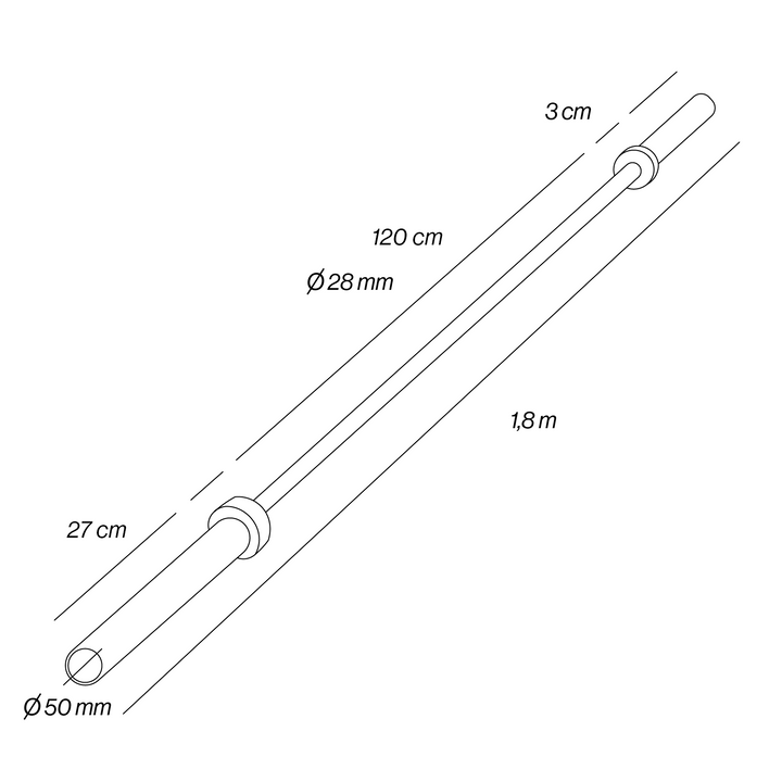 Barra Olímpica Profissional 1.8m x 50mm - 4 Rolamentos (340 kg) (Recondicionado)