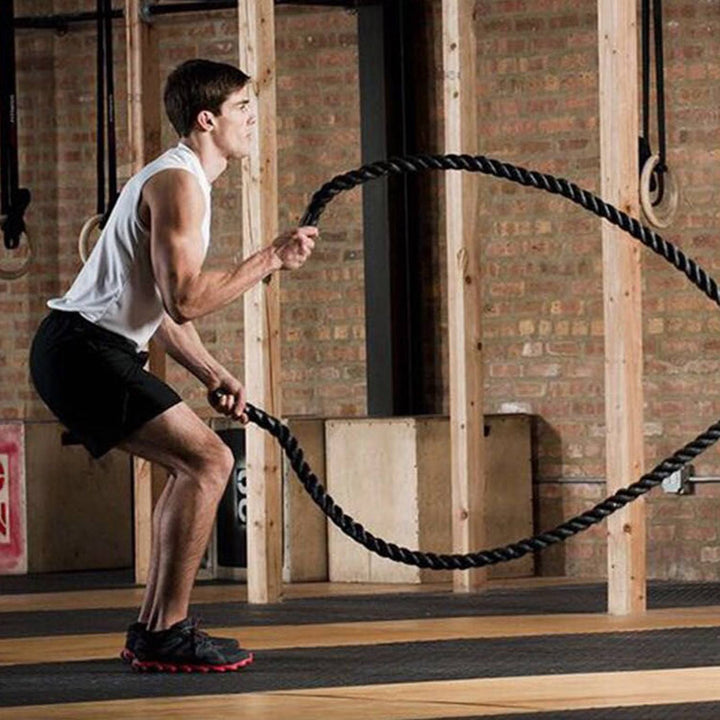 Cuerda Combate Crosstraining 12M x 50MM negro y amarillo - Fitness Tech