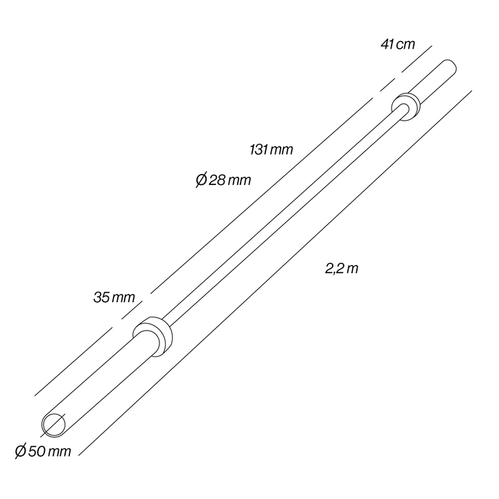 Barra olímpica 2.2m * 50mm 230KG | Recondicionado